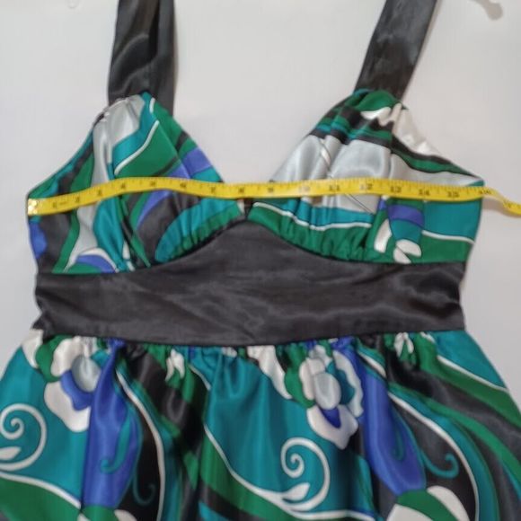 Speechless Junior Sz 7 Sundress Party Dress-Purple Blue/Green Floral/Blk Tulle - Picture 10 of 15